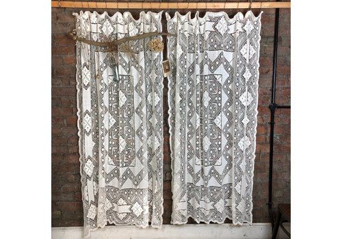 Pair Of Mid  Century White Cochet Curtains