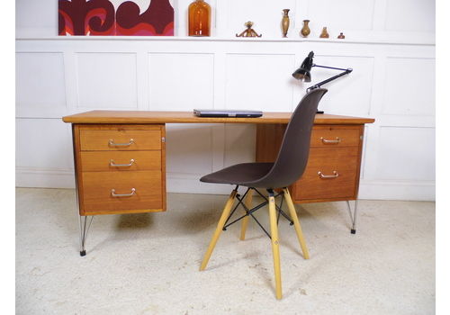 Retro Danish Teak Chrome Desk By Heinrich Roepstorff 1970s Twin Pedestal