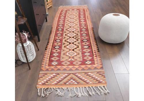 Turkish Oushak Kilim Runner, Handmade Wool Carpet, Orange Kitchen Hallway Rug, Farmhouse Decor, One Of A Kind, Flatweave Rug