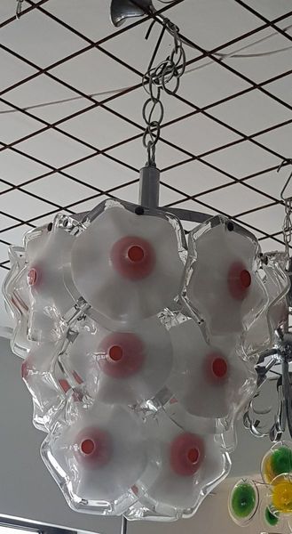 Murano Glass Ceiling Lamp In White & Red, 1960s photo furniture