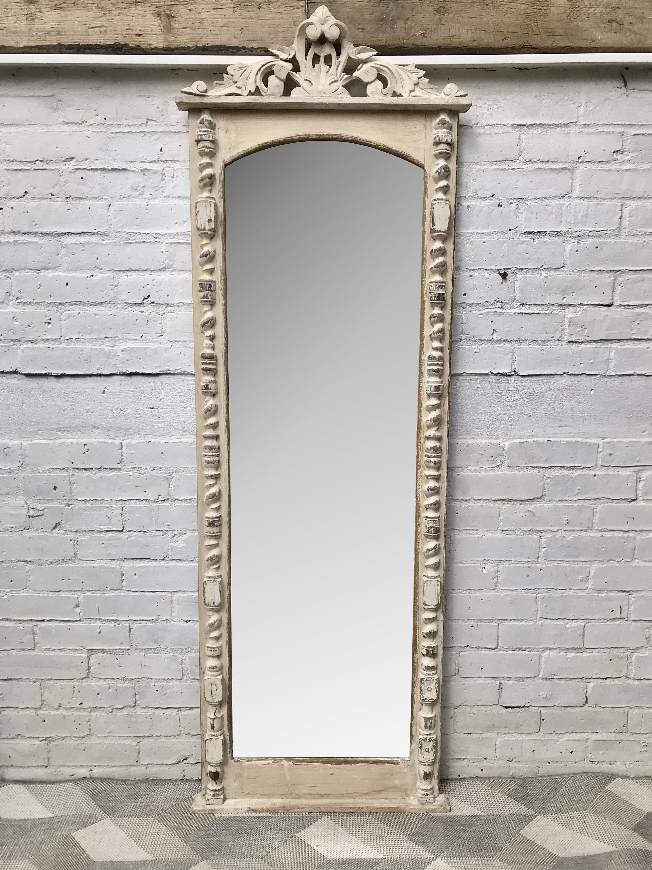 Vintage Full Length Mirror White Wood Frame French 650