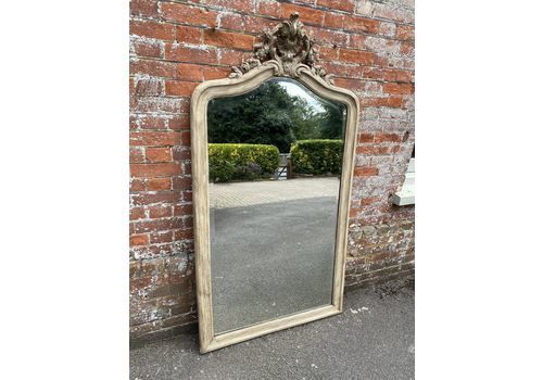 A Wonderful Large Antique French 19th Century Carved Wood Painted Shaped Top Mirror