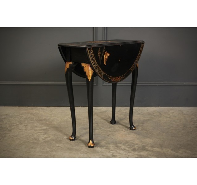 Black Japanned Chinoiserie Lacquered Drop Leaf Table photo for sale