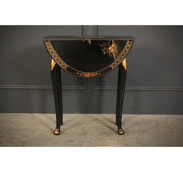 Black Japanned Chinoiserie Lacquered Drop Leaf Table photo vinterior