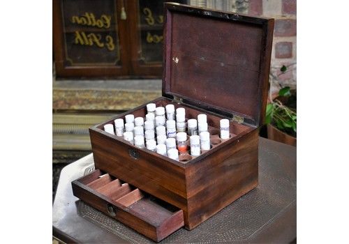 Antique Rosewood Homeopathic Apothecary Remedy Traveling Medical Brass Box Case