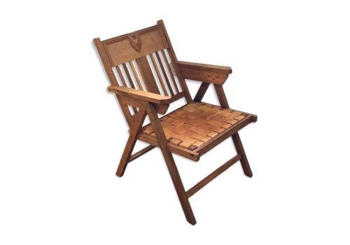Dutch Arts And Crafts Apprentice Chair With Leather Woven Seat, Ca 1950
