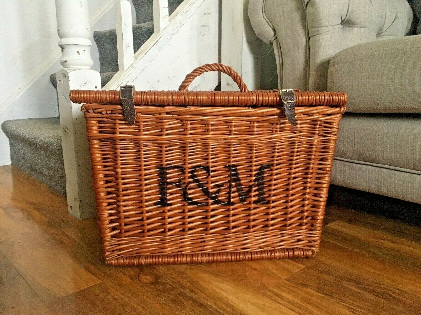 Rare Large F & M Fortnum & Mason Wicker Basket Picnic Hamper Storage
