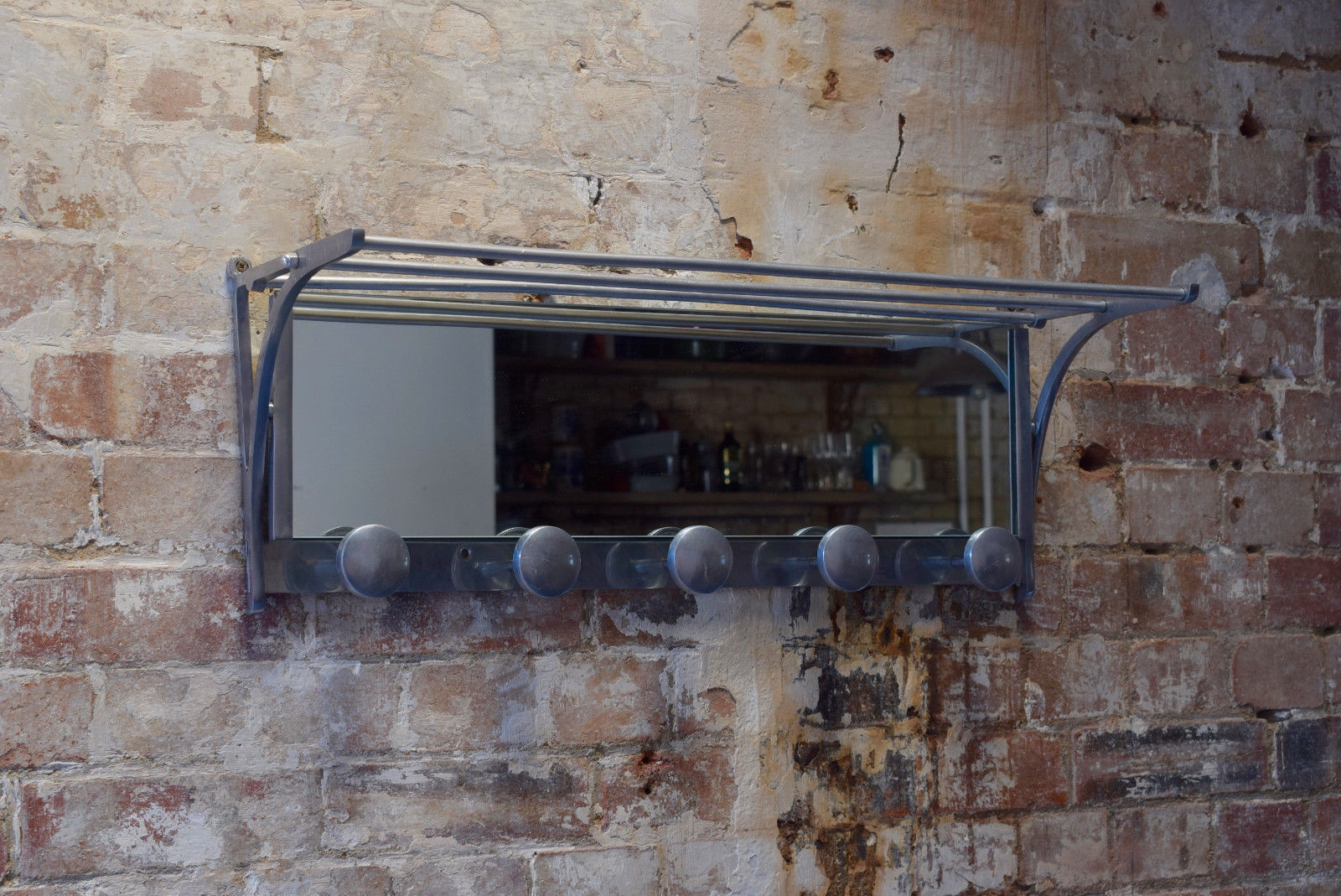Vintage Retro Aluminum French Coat Hooks Mirror And Shelf Coat Stand Coat Rack
