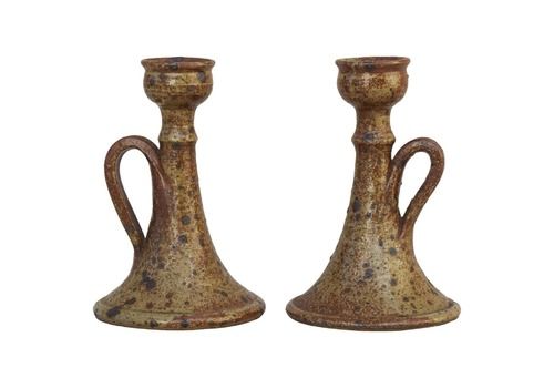 Pair Of Organic Ironstone Candle Holders 1960s French Studio Pottery