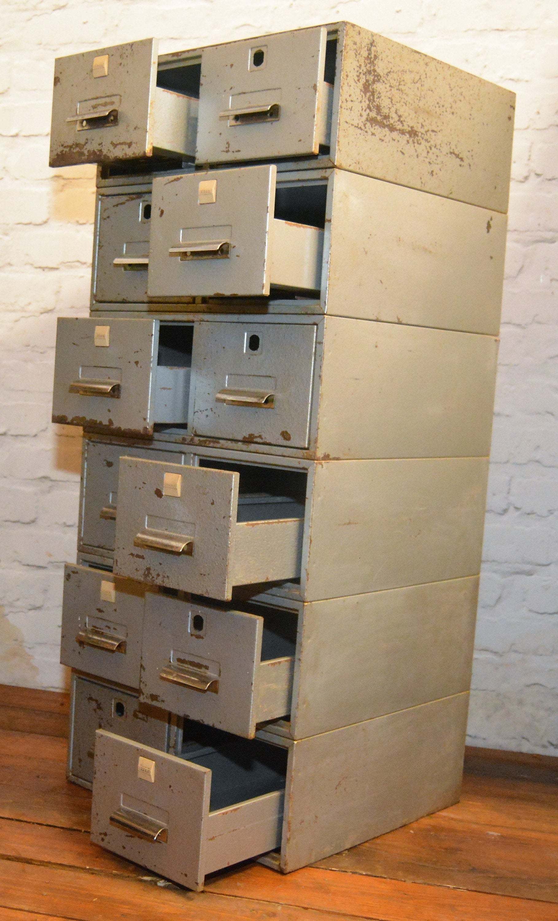 1970s Steel Twelve Draw Cabinet Card Index Holder Drawer Office