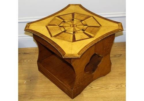 1900 Inlaid Wooden Antique Side Table Vintage Wooden Arts And Crafts Hall Desk Industrial Occasional Coffee