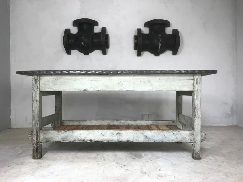 Vintage Industrial Zinc Top Work Table Kitchen Island Sideboard