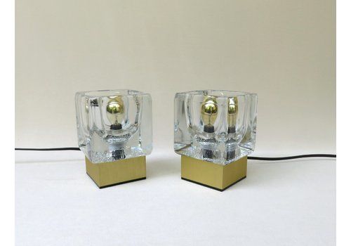 Small Vintage Gold Colored Anodized Aluminum And Glass Table Lamps From Peill & Putzler, Set Of 2