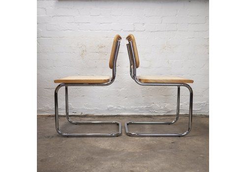Cane And Chrome Cantilever Italian Dining Chairs, Set Of 4, 1990s