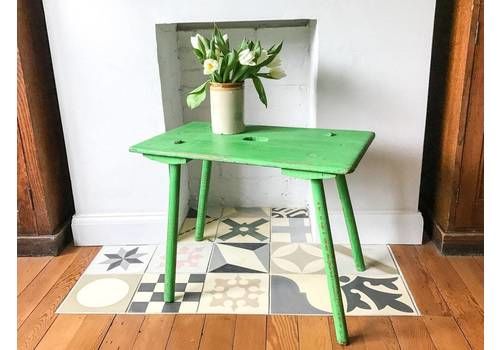 Antique Rustic Stick Leg Wooden Side Table In Vibrant Green