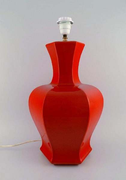 Large Designer Table Lamp In Red Glazed Ceramics photo furniture