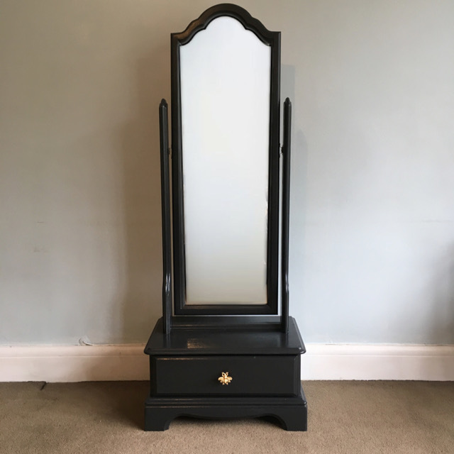 Upcycled Full Length Mirror With Storage Hand Painted Graphite Upcycled Full Length Mirror With