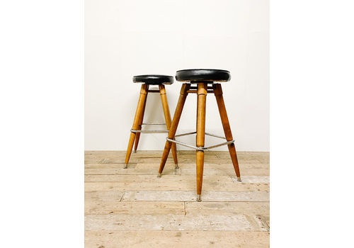 Mid Century Modern Bar Stools Twisting Top Leather Look Pair
