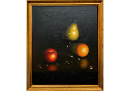 A Still Life Of Fresh Fruit Original 20thc Oil On Canvas Painting By K. Alden
