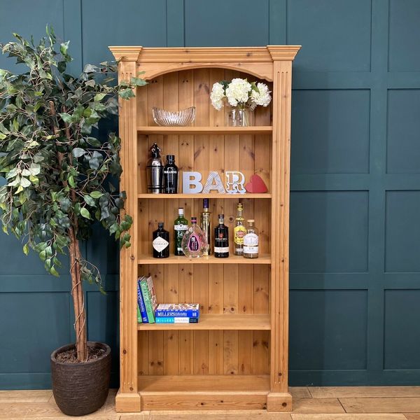 Vintage Tall Pine Bookcase Rustic Shelving Unit Drinks