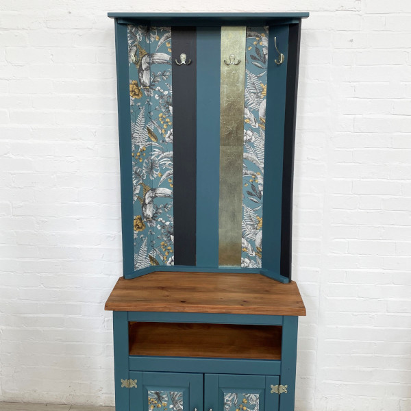 Vintage Corner Hall Stand, Painted & Decoupage Vinterior