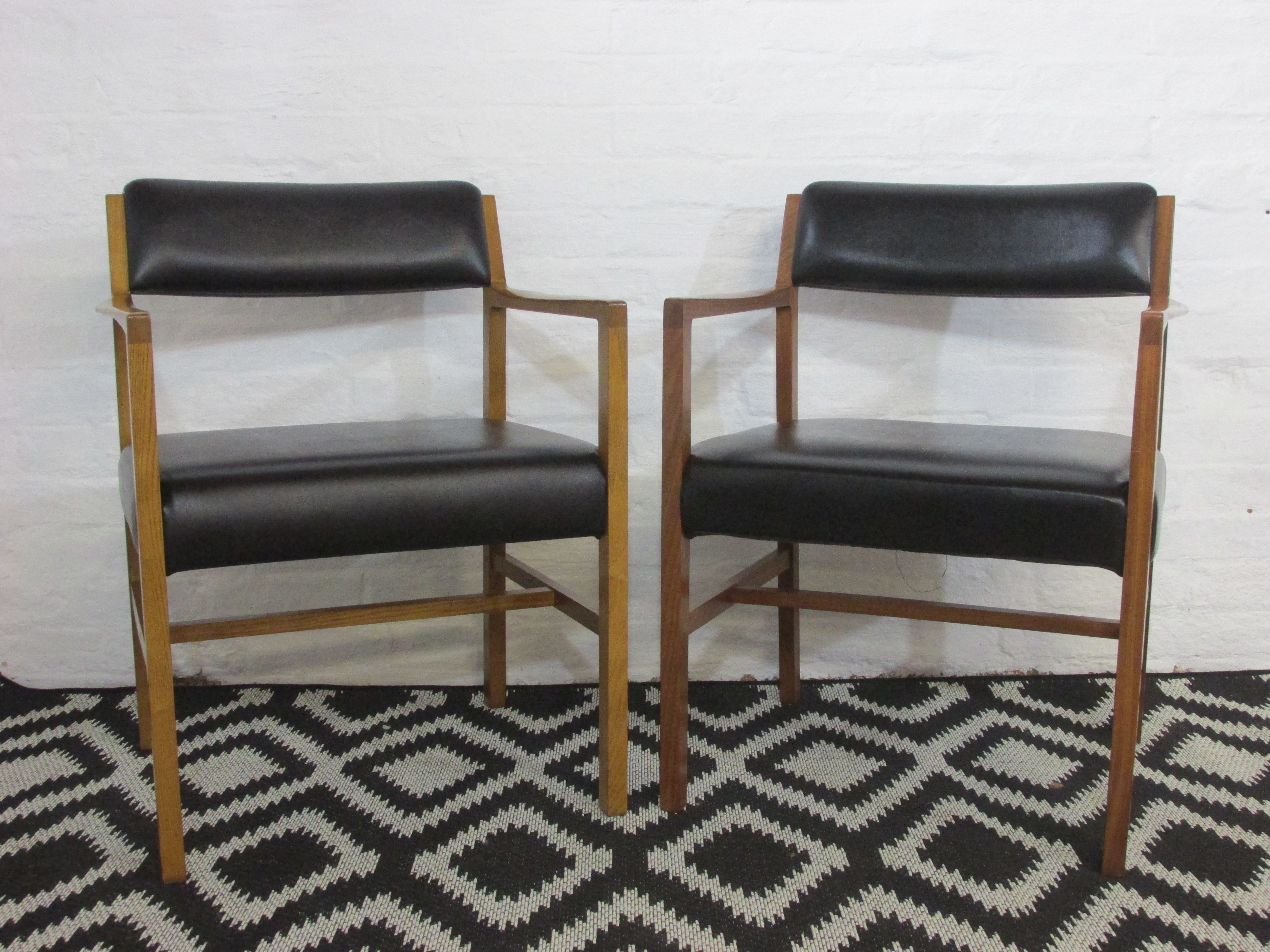 1970s Ex Mod R Foster Son Pair Of Teak And Black Vinyl Dining Or Office Chairs