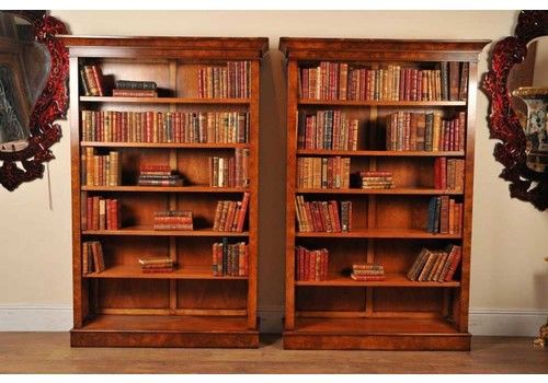 Pair Walnut Victorian Bookcases Open Book Case