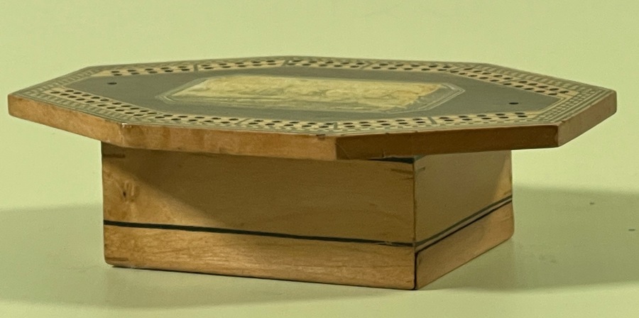Antique Octagonal Cribbage Board   Ships Scene photo for sale