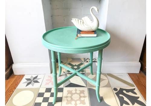 Vintage Round Side Table With Faux Bamboo Legs Painted In Farrow & Ball Arsenic