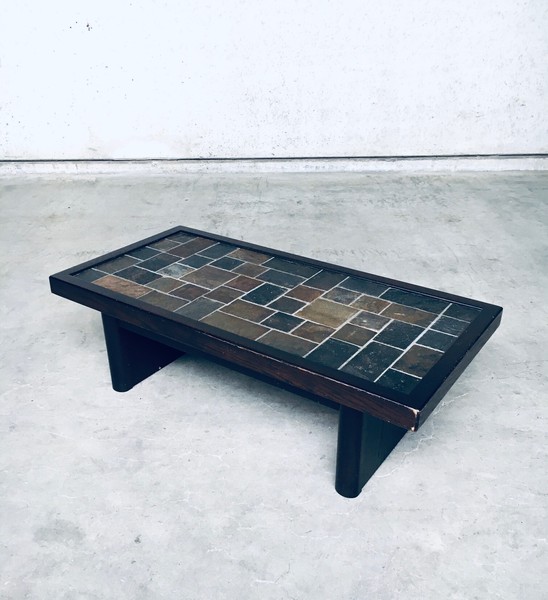 Brutalist Design In Style Slate Tile Inlay Coffee Table, Belgium 1970's