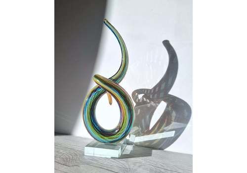 Filigrana Love Knot In White Blue Yellow And Red Palette Abstract Art Glass Sculpture 1980s 90s