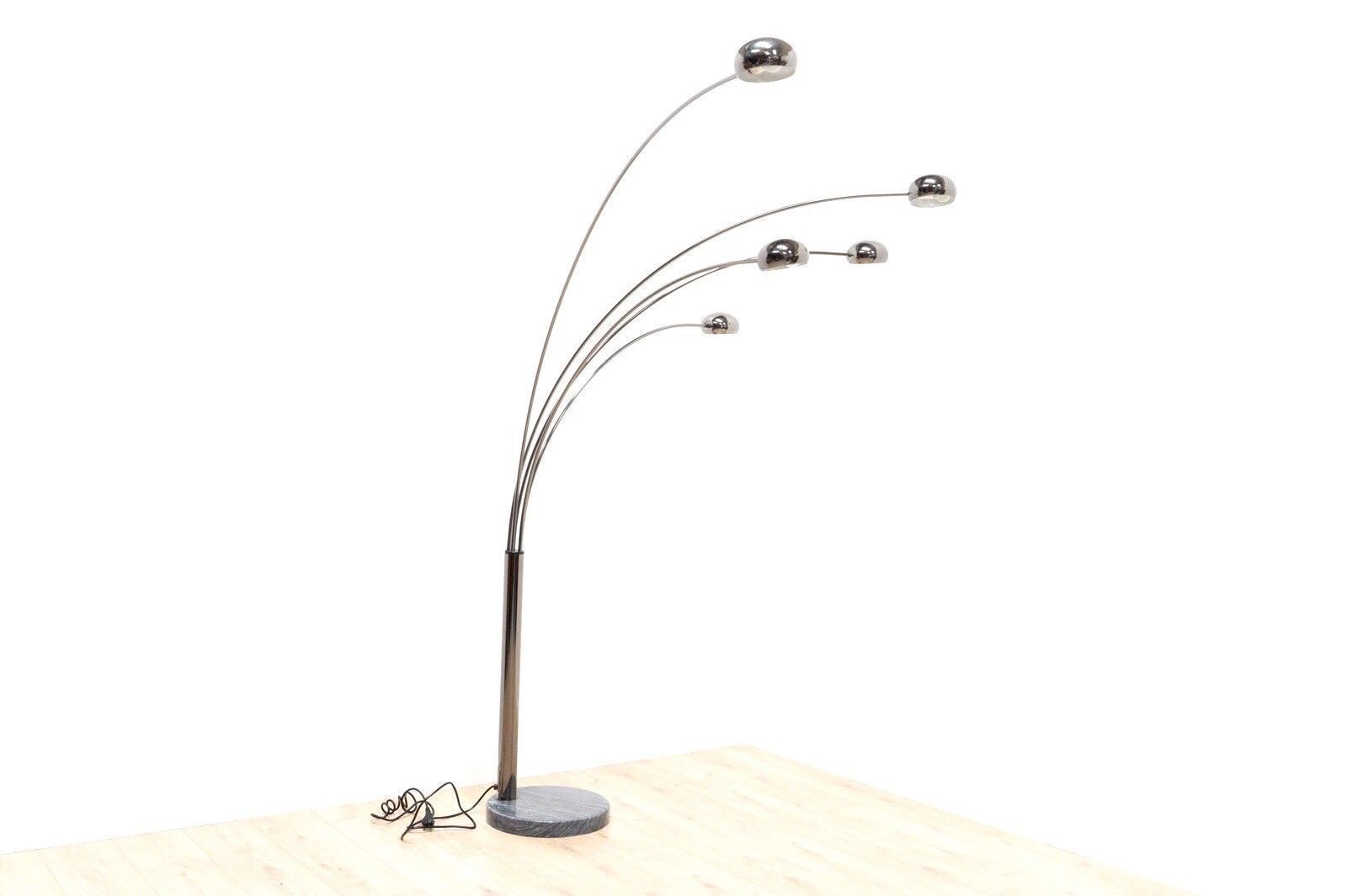 Modernist Swedish Vintage Angle Arc 5 Arm Floor Lamp Marble Base