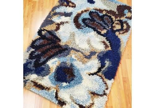 Mid Century Scandinavian Orgyte Rya Rug, Vintage Swedish Wool Shag Rug Ryamatta Atomic Age