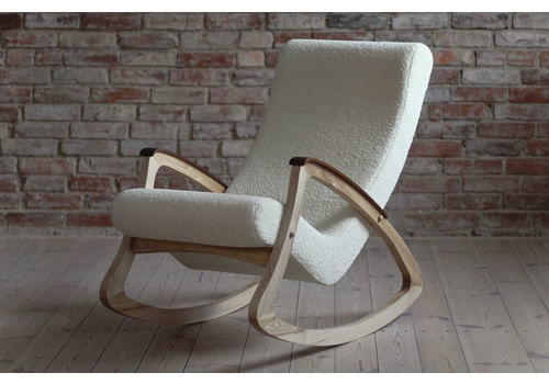 Rare Vintage Rocking Chair, Czechoslovakia, 1950s, Reupholstered In French Boucle