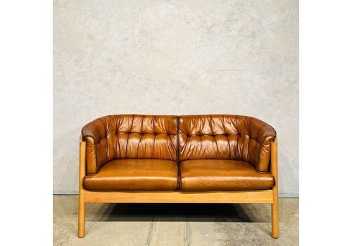 Small Vintage Danish 70 S Light Tan Leather Nielaus Møbler Two Seater Sofa #415