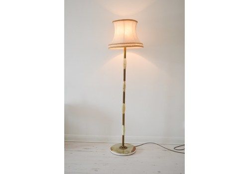 Rare Vintage Onyx Brass Floor Lamp And Shade, Made In Italy, Tall Floor Night Light Stand
