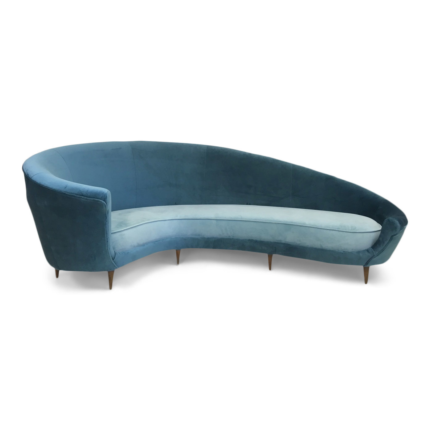 Original 1950s Italian Curved Sofa In Velvet