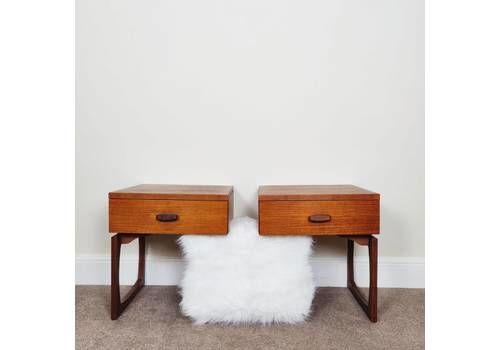 Pair Of G Plan Quadrille Floating Bedside Table, Mid Century Modern Teak Bedside Cabinet, Retro