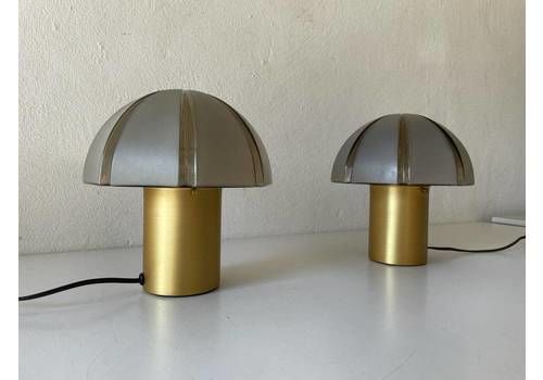 Mushroom Design 3 Dimensional Grey Glass Rare Pair Of Table Lamps By Peill Und Putzler 1960s Germany