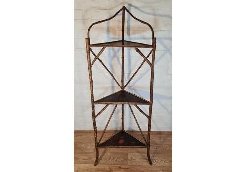 Late Victorian Aesthetic Movement  Arts And Crafts Tiger Bamboo "Whatnot" Corner Shelf Unit étagère