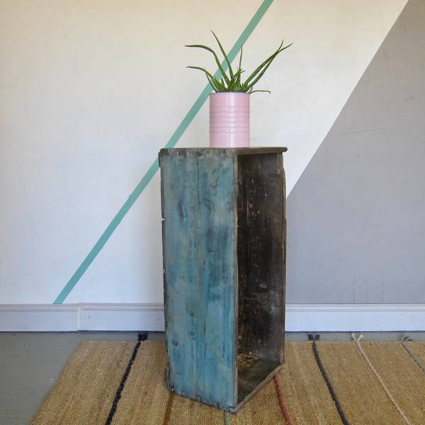 Rustic Vintage Old Blue Trunk Crate Pine Box Storage Display