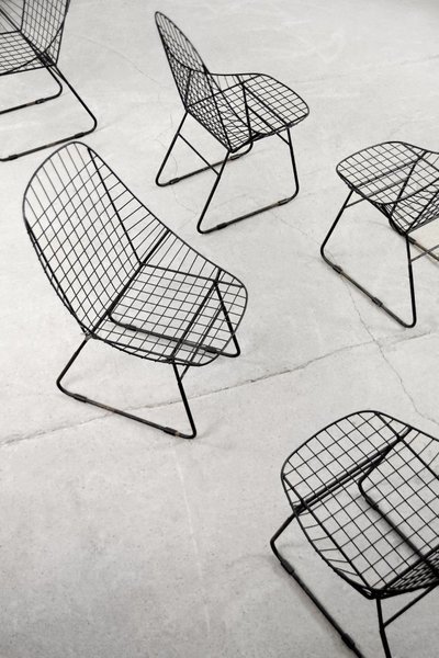 Scandinavian Mid Century Modern Minimalist Black Wire Prototype Chair, 1960s, Set Of 5 photo furniture