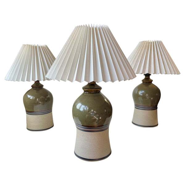 Vintage Scandinavian Table Lamps Glazed With Stripes, Set Of 3
