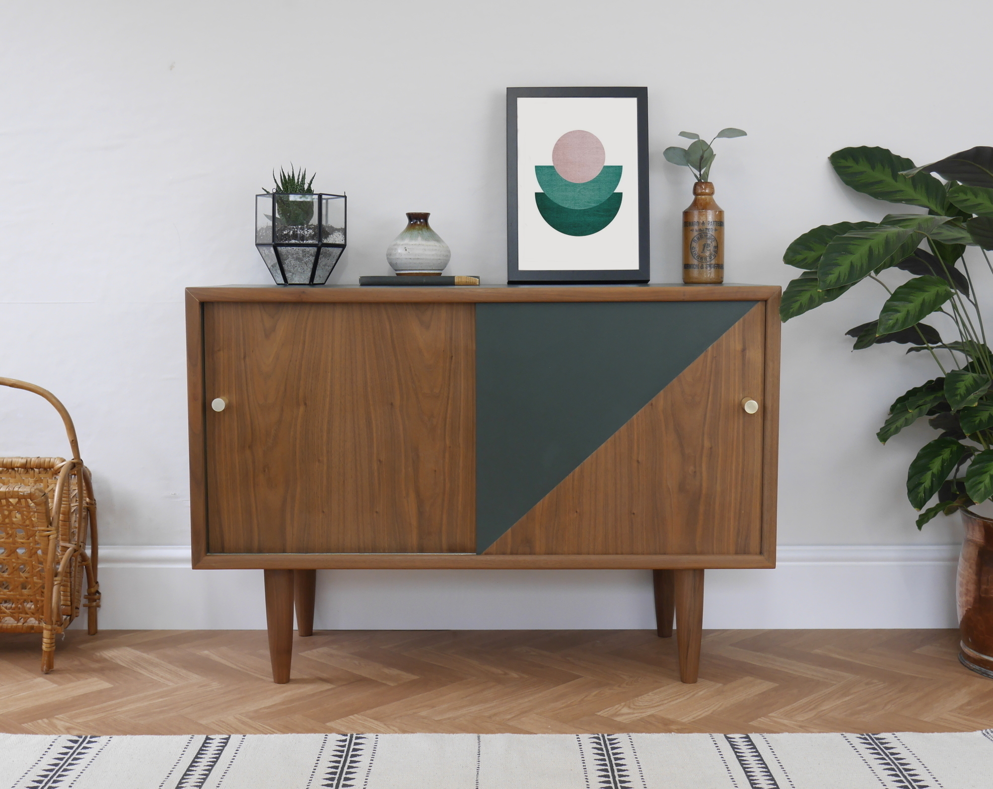 Mid Century Storage Cabinet Tv Stand Media Unit Dark Green With Image