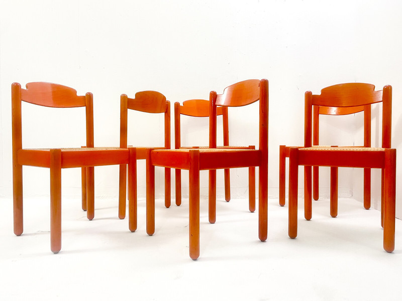 Set Of Mid Century Modern Orange Dining Chairs Vinterior - Main Image