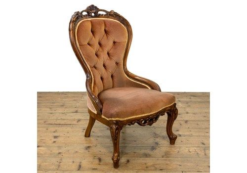 Victorian Walnut Button Back Salon Chair  Upholstered Chairs  Antique Armchair Antique Seating