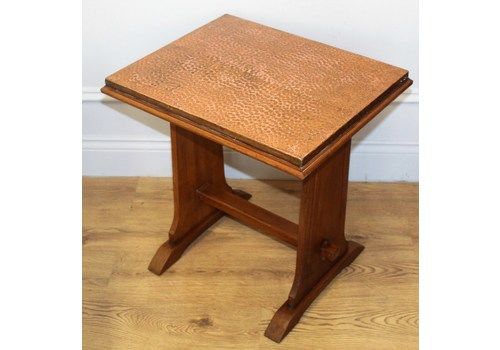 Edwardian Mahogany Copper Antique Side Table Vintage Wooden Arts And Crafts Hall Desk Industrial Occasional
