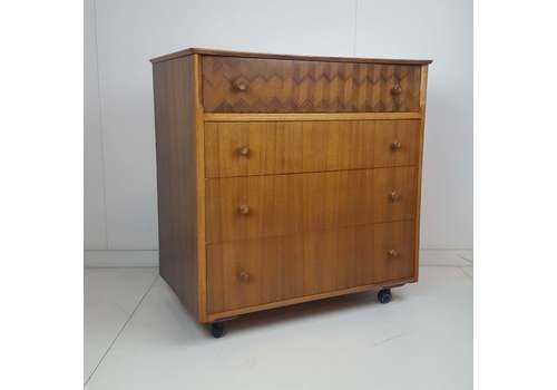 Uniflex Walnut Herringbone Design Chest Of Drawers