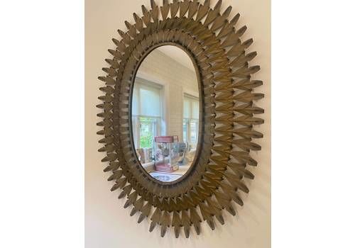 Stunning Spanish Gilt Metal Bronze Large Sunburst Mirror 1950s