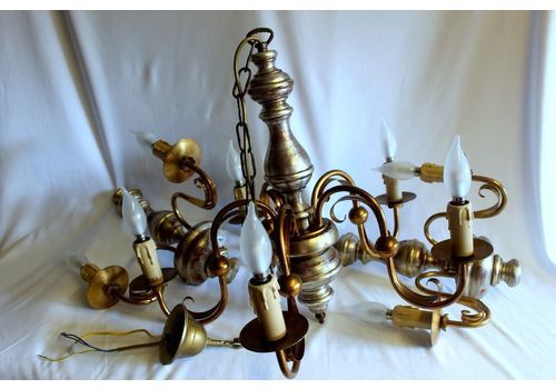 Set Of Antique Italian Wooden French Wall Light Scones & Chandelier